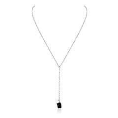 Black Tourmaline Raw Nugget Lariat in Sterling Silver for sale  Delivered anywhere in Canada