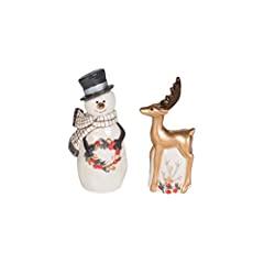 Fitz and Floyd Wintry Woods Snowman Salt and Pepper for sale  Delivered anywhere in USA 