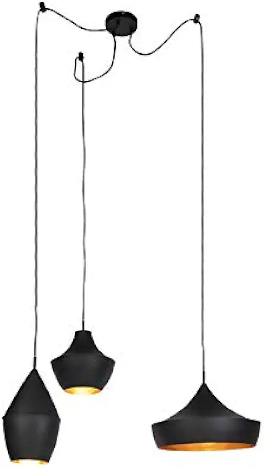 QAZQA - Modern Set van 3 Scandinavische hanglampen zwart met goud - Depeche | Woonkamer - Aluminium Bol |Ovaal |Ovaal recht |Rond - E27 Geschikt voor LED - Max. 3 x 60 Watt tweedehands  