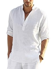 COOFANDY Men's Cotton Linen Henley Shirt Long Sleeve, used for sale  Delivered anywhere in USA 