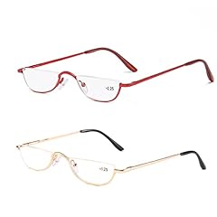 KoKoBin 2 paia di occhiali da vista lettura mezza luna, lunetta per leggere sottili, mezza montatura in metallo, primavera cerniere, lunetta da donna e uomo, Rosso + oro., +1.0 usato  Spedito ovunque in Italia 