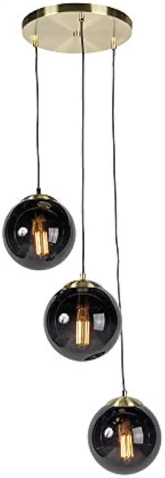 QAZQA - Art Deco Art deco Hanglamp | Eettafel | Eetkamer messing met zwarte glas 3-lichts - Pallon | Woonkamer | Slaapkamer - Glas Bol |Langwerpig - E27 Geschikt voor LED - Max. 3 x 25 Watt tweedehands  