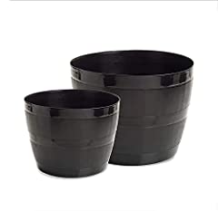 MUSAN Heavy Duty Black Barrel Planter Plastic Pot - for sale  Delivered anywhere in UK