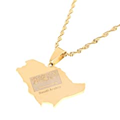 Saudi Arabia Map Flag Gold Color Charm Pendant Necklace for sale  Delivered anywhere in USA 