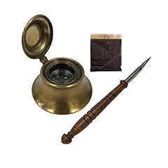 Antiqued brass inkwell for sale  Delivered anywhere in USA 