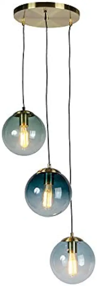 Gebruikt, QAZQA - Art Deco Art deco Hanglamp | Eettafel | Eetkamer messing met blauwe glazen - Pallon | Woonkamer | Slaapkamer - Glas Bol |Langwerpig - E27 Geschikt voor LED - Max. 3 x 25 Watt tweedehands  