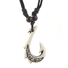 HZMAN Hawaiian White Fish Hook Pendant Hemp Cord Chain for sale  Delivered anywhere in USA 