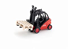 siku 1722, Linde Forklift, 1:50, Metal/Plastic, Red, Movable fork, Incl. 2 pallets usato  Spedito ovunque in Italia 