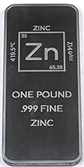 1 Pound .999 Pure Zinc Bar Bullion with Element Design for sale  Delivered anywhere in USA 