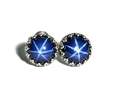 Created Blue Star Sapphire Crown Stud Earrings (8mm for sale  Delivered anywhere in USA 