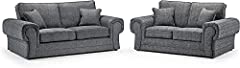 Grey Fabric 3+2 seater sofa - 3 Seater suite - 2 Seater for sale  Delivered anywhere in UK