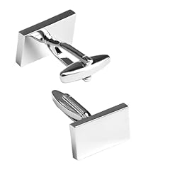 Silver rectangle cufflinks for sale  Delivered anywhere in UK