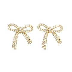 Gold bow earrings for sale  Delivered anywhere in USA 
