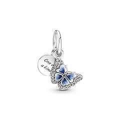 Pandora Moments 790757C01 Blue Butterfly & Saying Double, used for sale  Delivered anywhere in UK