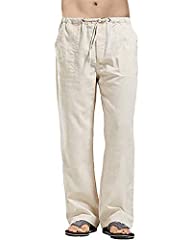 AUDATE Men's Trousers Cotton Linen Trouser Casual Drawstring for sale  Delivered anywhere in UK