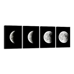 Wieco Art Modern 4 Piece Giclee Canvas Prints Stretched and Framed Moon Artwork Abstract Space Black and White Pictures Paintings on Canvas Wall Art for Home Office Decorations Wall Decor, used for sale  Delivered anywhere in Canada