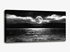 Used, Canvas Art Black White Moon Sea Ocean Landscape Paintings for sale  Delivered anywhere in Canada