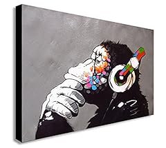Banksy DJ Monkey Gorilla Chimp - Canvas Wall Art Framed for sale  Delivered anywhere in UK