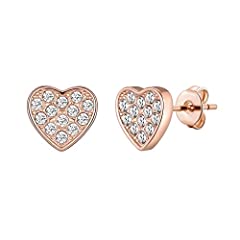 Rose Gold Plated Pave Heart Earrings Created with Zircondia® for sale  Delivered anywhere in UK
