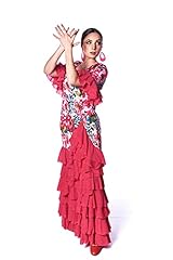 Vestido de Mujer para Baile Flamenco o sevillanas. Estampado Floral, Manga 3/4 con Volante. Tejido elástico. (Fucsia, Talla L) segunda mano  Se entrega en toda España 