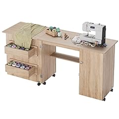 Folding Sewing Machine Table with Storage, Sewing Cabinet with Shelves, Sewing Desk with Lockable Casters, Sewing Craft Table / Cart, Brown (ST001) for sale  Delivered anywhere in USA 