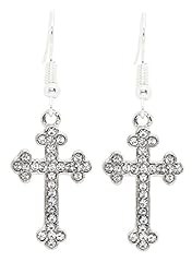 Bluebubble CLASSIC CROSS Silver Diamante Cross Earrings, used for sale  Delivered anywhere in UK