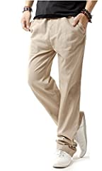 HOEREV Brand Men Casual Beach Trousers linen Pants, used for sale  Delivered anywhere in UK