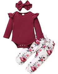 Amissz 3Pcs Baby Girls Bodysuit Tops + Pants + Bow, used for sale  Delivered anywhere in UK