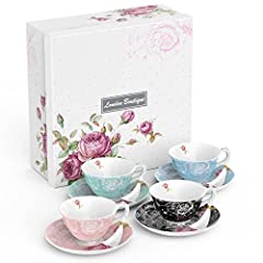 London Boutique Tea Cup and Saucer Set 4 Afternoon for sale  Delivered anywhere in UK
