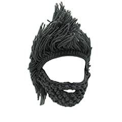 Yekeyi, Cappello invernale caldo a forma di elmo di vichingo con corna e barba, lavorato a maglia, in lana, divertente, Taglia unica, usato usato  Spedito ovunque in Italia 