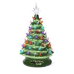 Green Ceramic Christmas Tree 13 Inch Prelit Christmas Decorations Tabletop Winter Tree Décor with Multicolor Bulbs Star Topper Vintage Christmas Lights for sale  Delivered anywhere in Canada