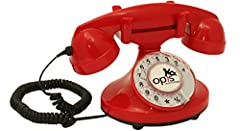 FunkyFon cable: Telefono Fisso Casa degli oggetti design di Opis Technology/telefono fisso anziani con disco combinatore in stilo degli anni '20 con moderno campanello elettronico (rosso) usato  Spedito ovunque in Italia 