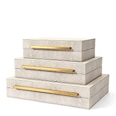 Kingflux Faux Ivory Shagreen Leather Set of 3 Pcs Decorative for sale  Delivered anywhere in USA 