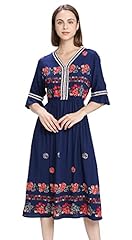 Used, Shineflow Women's Short Sleeve Mexican Embroidered Floral Pleated Midi A-line Cocktail Dress, Blue, Large for sale  Delivered anywhere in Canada