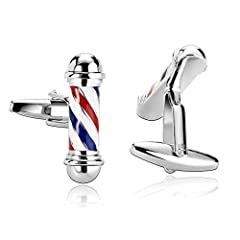 Aooaz Mens Cufflinks Barber's Pole Mark Stainless Steel Cufflinks Silver White Dress Suit with Jewelry Gift Box for sale  Delivered anywhere in Canada