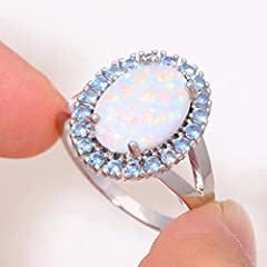 Created White Fire Opal Blue Zirconia Silver Plated, used for sale  Delivered anywhere in UK