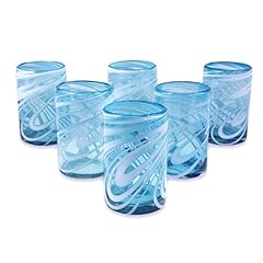 NOVICA Blue and White Swirl Hand Blown Glass Water for sale  Delivered anywhere in Canada