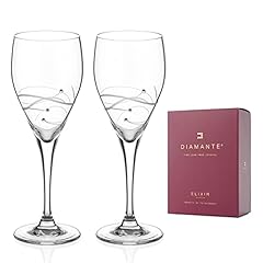 DIAMANTE Swarovski White Wine Glasses Pair - 'Chelsea, used for sale  Delivered anywhere in UK