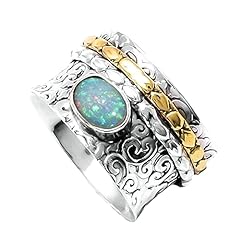 Ethiopian Opal Ring, 925 Sterling Silver Spinner Ring,, used for sale  Delivered anywhere in UK