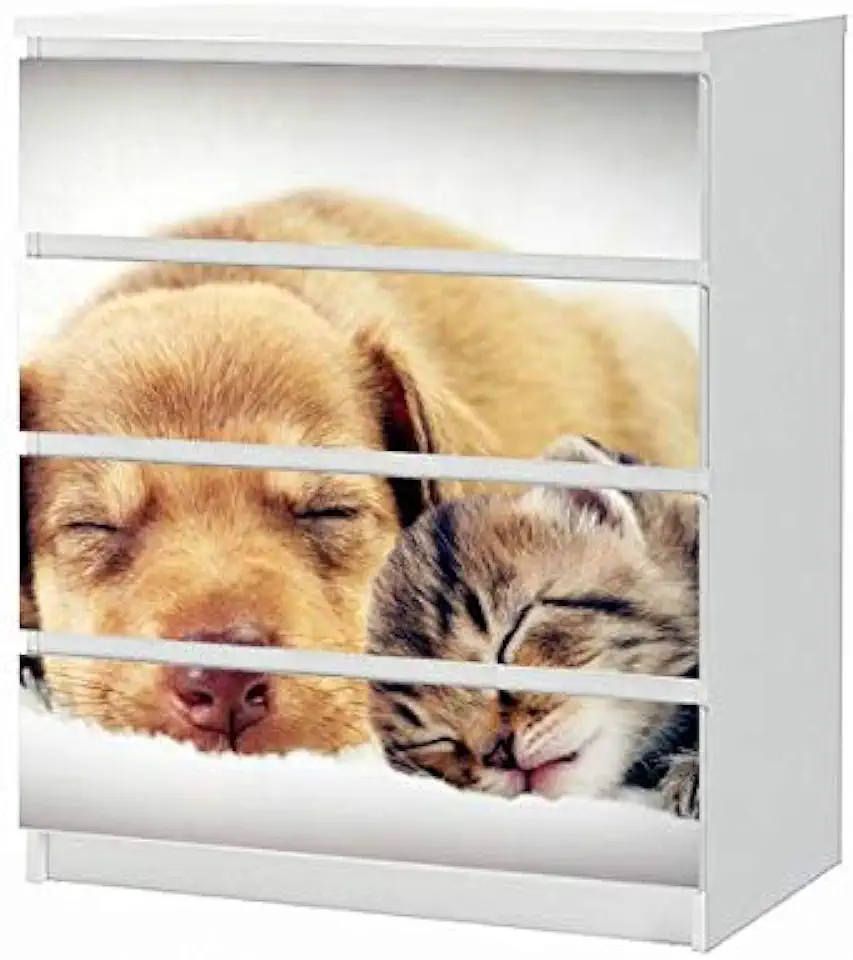 Gebruikt, Set meubelstickers voor Ikea commode MALM 4 vakken/laden hond kat vrienden slapen puppy schattige sticker meubelfolie sticker (zonder meubels) folie 25B1290 tweedehands  