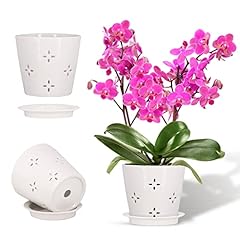 Ceramic Orchid Pot with Holes,White Orchid Flower Pot Set with Saucers for Indoor-Outdoor Plants Home Decorative(5 inch) for sale  Delivered anywhere in Canada