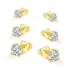 Yumay 9CT Gold Filled 3 Pairs Stud Earrings with Crystal for sale  Delivered anywhere in UK