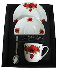 crackinchina Poppy trio set. cup & saucer with teaspoon for sale  Delivered anywhere in UK
