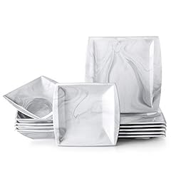 MALACASA, Series Blance, 12-Piece Marble Grey Dinnerware for sale  Delivered anywhere in UK