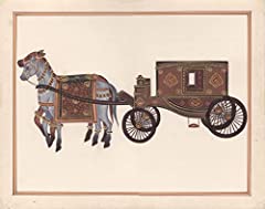 Indian Rajasthani Miniature Painting Handmade Royal Chariot Horse Ethnic Artwork for sale  Delivered anywhere in Canada