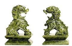 A Pair Natural Green Jade Carved Feng Shui Fu Foo Dog for sale  Delivered anywhere in USA 