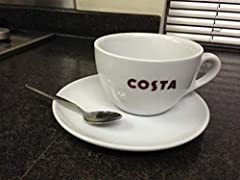 Costa Coffee Large Cup with Saucer and Spoon Medio, used for sale  Delivered anywhere in UK