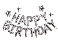Silver happy birthday for sale  Delivered anywhere in USA 
