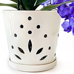 Used, Atri Ceramic Orchid Pot with Holes 6.5”– Porcelain Decorative Flower Pot with Drainage Hole and Saucer (6”H x 6.5”W Top, 5”W BTM) Promotes Circulation and Deters Over-Watering for Beautiful Blooms for sale  Delivered anywhere in Canada