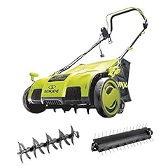 Sun Joe AJ805E 15-Inch 13-Amp Electric Dethatcher and Scarifier w/Removeable 13.2-Gal Collection Bag, 5-Position Height Adjustment, Airboost Technology Increases Lawn Health, Green, used for sale  Delivered anywhere in USA 